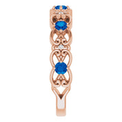 14K Rose Lab-Grown Blue Sapphire & .02 CTW Natural Diamond Scroll Ring
