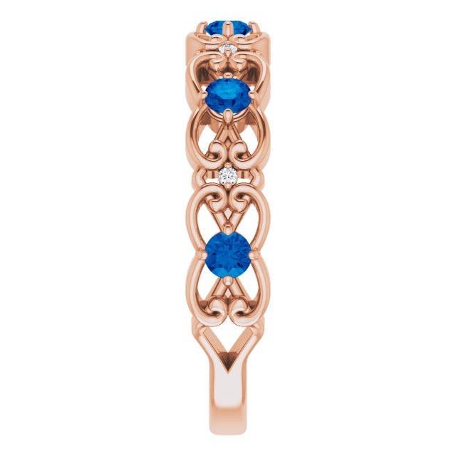 14K Rose Lab-Grown Blue Sapphire & .02 CTW Natural Diamond Scroll Ring