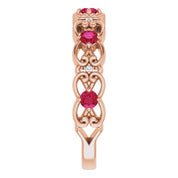 14K Rose Lab-Grown Ruby & .02 CTW Natural Diamond Scroll Ring