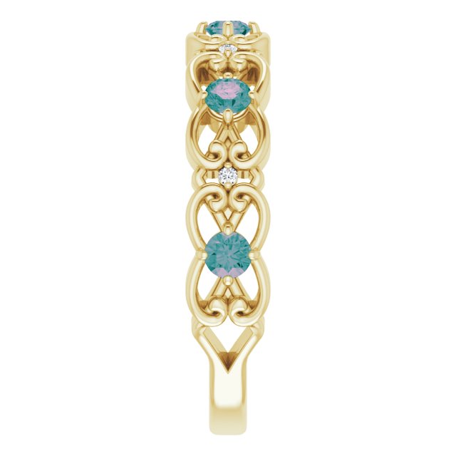 14K Yellow Lab-Grown Alexandrite & .02 CTW Natural Diamond Scroll Ring