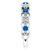 Sterling Silver Lab-Grown Blue Sapphire & .02 CTW Natural Diamond Scroll Ring