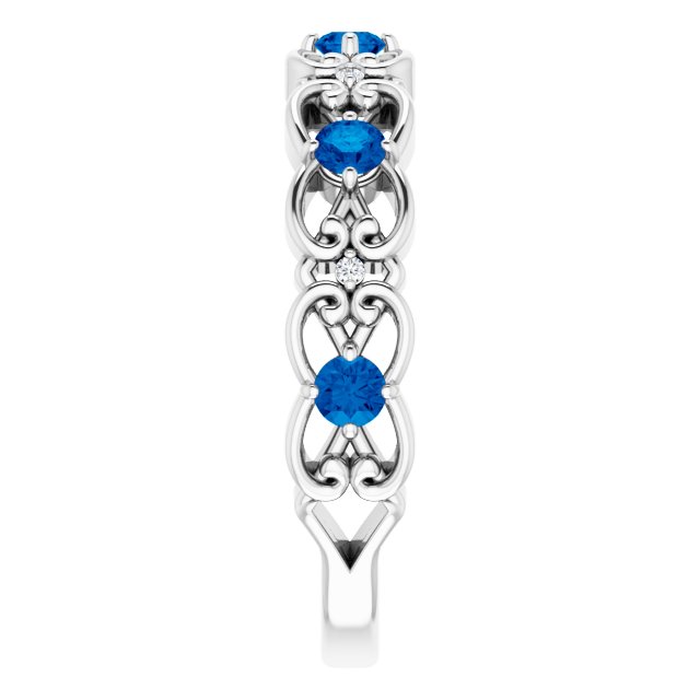 Sterling Silver Lab-Grown Blue Sapphire & .02 CTW Natural Diamond Scroll Ring