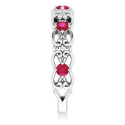 14K White Natural Ruby & .02 CTW Natural Diamond Scroll Ring