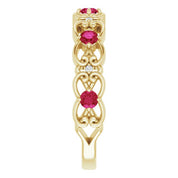 14K Yellow Lab-Grown Ruby & .02 CTW Natural Diamond Scroll Ring