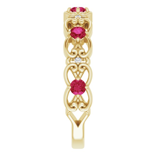 14K Yellow Lab-Grown Ruby & .02 CTW Natural Diamond Scroll Ring