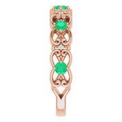 14K Rose Lab-Grown Emerald & .02 CTW Natural Diamond Scroll Ring