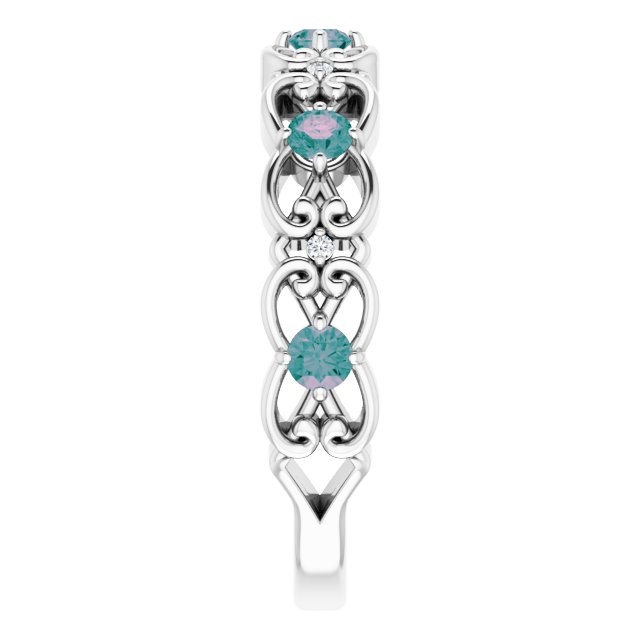 Sterling Silver Lab-Grown Alexandrite & .02 CTW Natural Diamond Scroll Ring