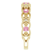 14K Yellow Natural Pink Tourmaline & .02 CTW Natural Diamond Scroll Ring