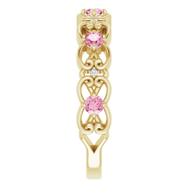 14K Yellow Natural Pink Tourmaline & .02 CTW Natural Diamond Scroll Ring