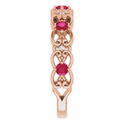 14K Rose Natural Ruby & .02 CTW Natural Diamond Scroll Ring
