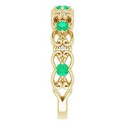 14K Yellow Lab-Grown Emerald & .02 CTW Natural Diamond Scroll Ring