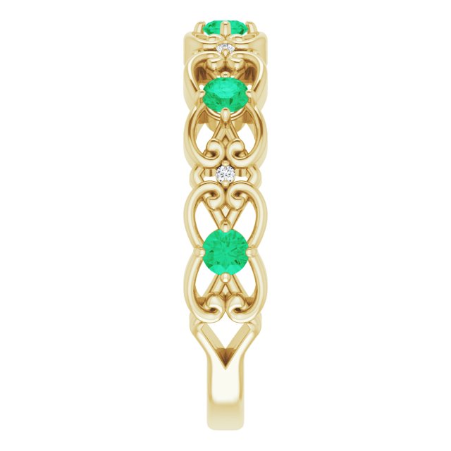 14K Yellow Lab-Grown Emerald & .02 CTW Natural Diamond Scroll Ring