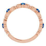 14K Rose Lab-Grown Blue Sapphire & .02 CTW Natural Diamond Scroll Ring