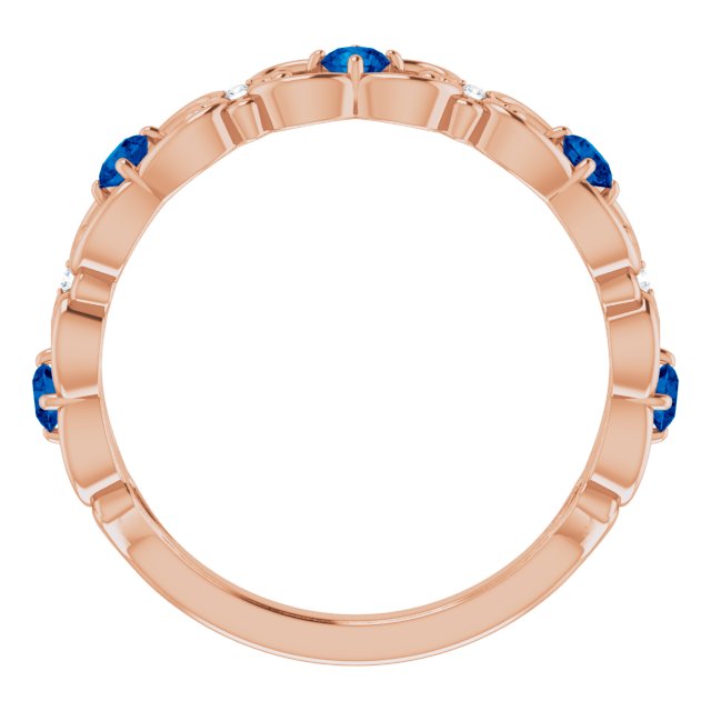 14K Rose Lab-Grown Blue Sapphire & .02 CTW Natural Diamond Scroll Ring