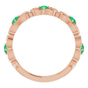 14K Rose Lab-Grown Emerald & .02 CTW Natural Diamond Scroll Ring