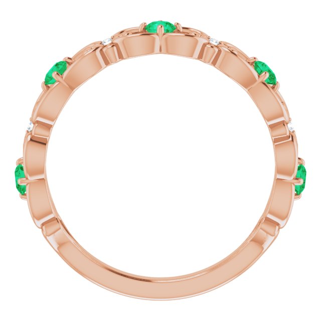 14K Rose Lab-Grown Emerald & .02 CTW Natural Diamond Scroll Ring