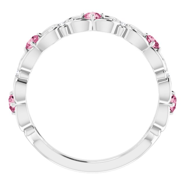 14K White Natural Pink Tourmaline & .02 CTW Natural Diamond Scroll Ring