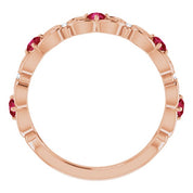 14K Rose Lab-Grown Ruby & .02 CTW Natural Diamond Scroll Ring