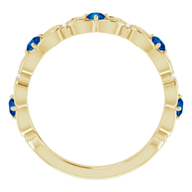 14K Yellow Lab-Grown Blue Sapphire & .02 CTW Natural Diamond Scroll Ring