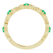 14K Yellow Lab-Grown Emerald & .02 CTW Natural Diamond Scroll Ring