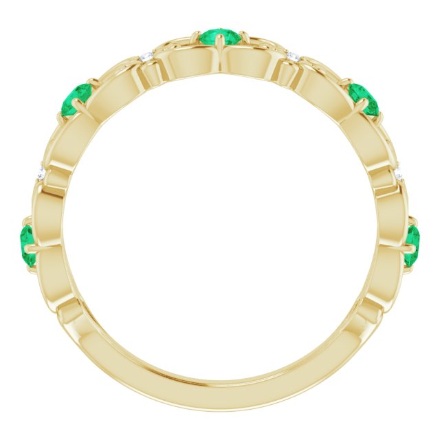 14K Yellow Lab-Grown Emerald & .02 CTW Natural Diamond Scroll Ring
