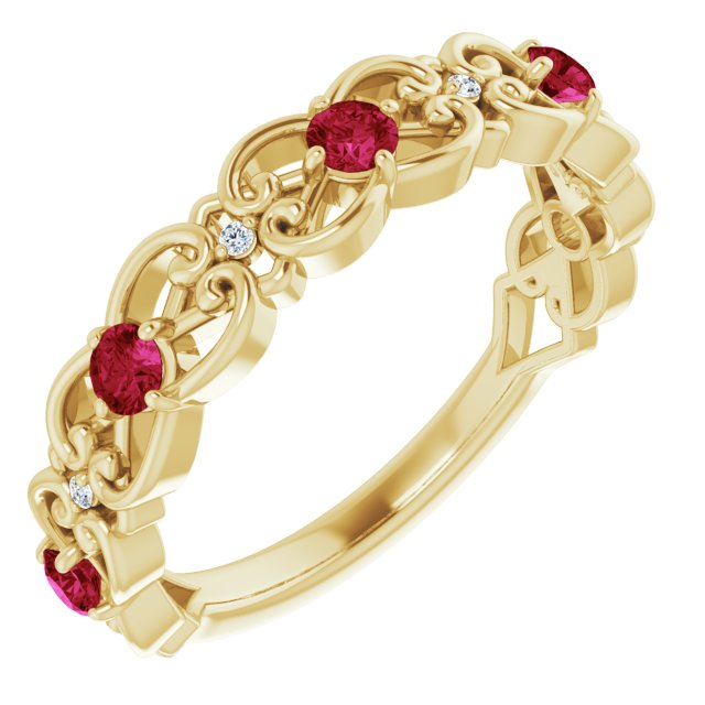 14K Yellow Natural Ruby & .02 CTW Natural Diamond Scroll Ring