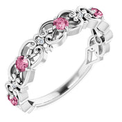 Platinum Natural Pink Tourmaline & .02 CTW Natural Diamond Scroll Ring