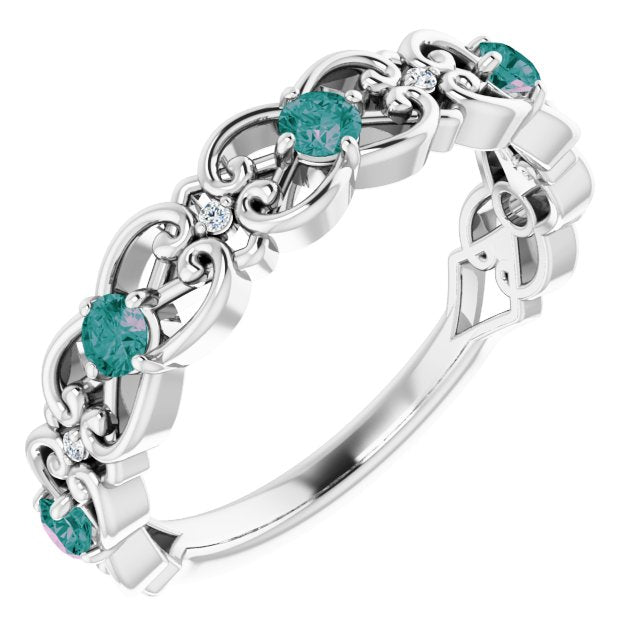 Sterling Silver Lab-Grown Alexandrite & .02 CTW Natural Diamond Scroll Ring