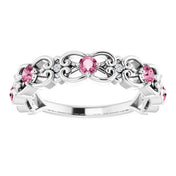 Sterling Silver Natural Pink Tourmaline & .02 CTW Natural Diamond Scroll Ring