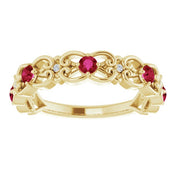 14K Yellow Natural Ruby & .02 CTW Natural Diamond Scroll Ring