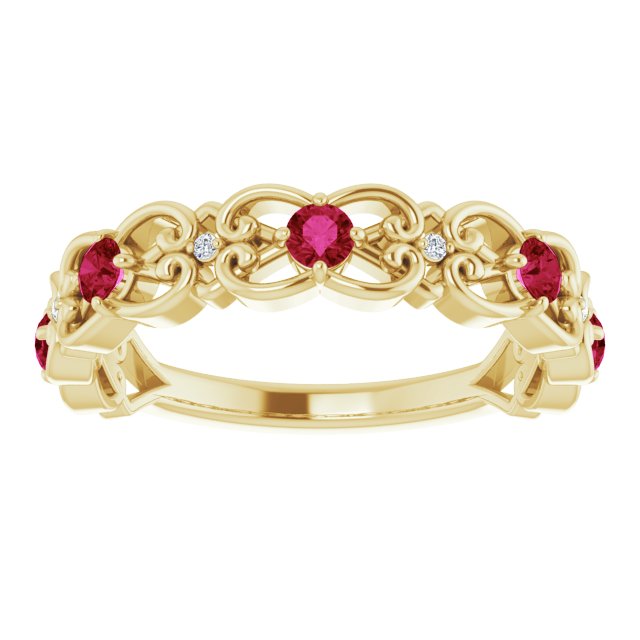 14K Yellow Natural Ruby & .02 CTW Natural Diamond Scroll Ring