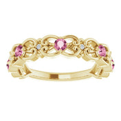 14K Yellow Natural Pink Tourmaline & .02 CTW Natural Diamond Scroll Ring