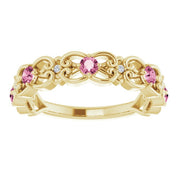 14K Yellow Natural Pink Tourmaline & .02 CTW Natural Diamond Scroll Ring