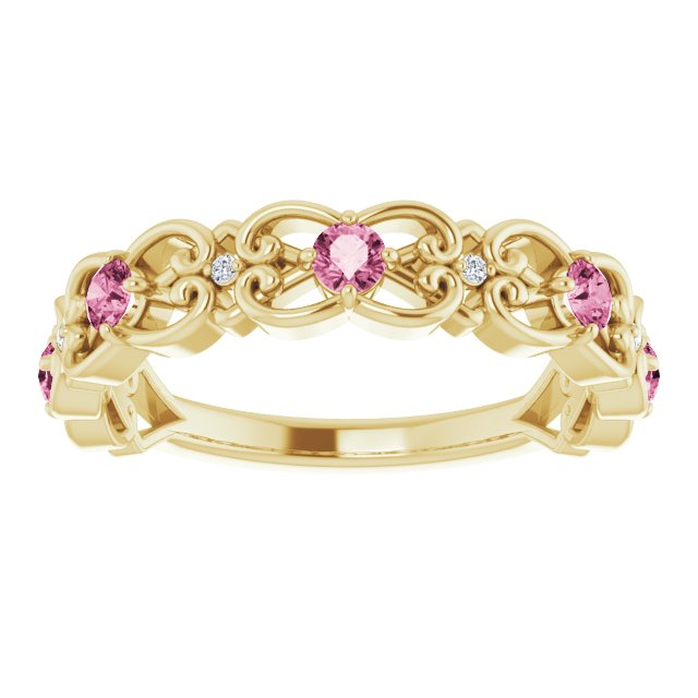 14K Yellow Natural Pink Tourmaline & .02 CTW Natural Diamond Scroll Ring