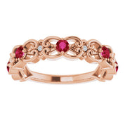 14K Rose Natural Ruby & .02 CTW Natural Diamond Scroll Ring
