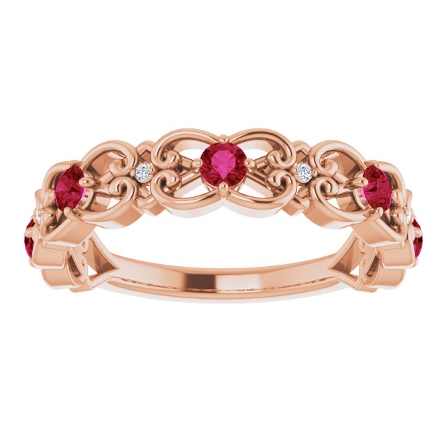14K Rose Natural Ruby & .02 CTW Natural Diamond Scroll Ring