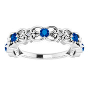 Sterling Silver Lab-Grown Blue Sapphire & .02 CTW Natural Diamond Scroll Ring
