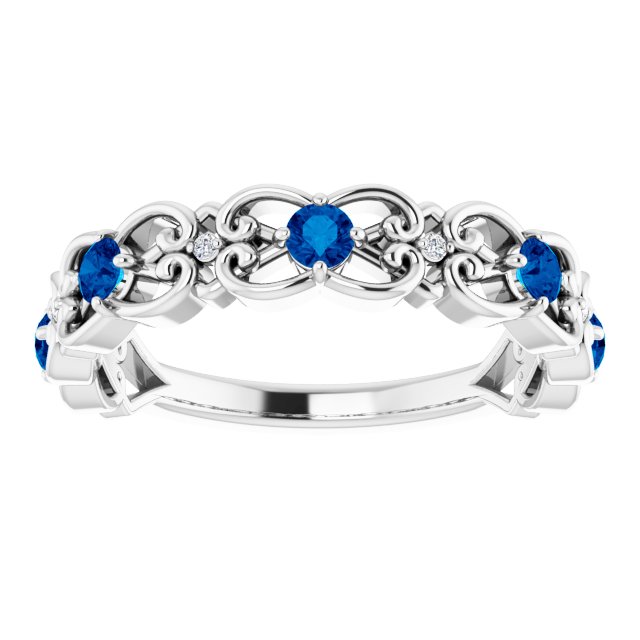 Sterling Silver Lab-Grown Blue Sapphire & .02 CTW Natural Diamond Scroll Ring