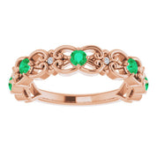 14K Rose Lab-Grown Emerald & .02 CTW Natural Diamond Scroll Ring