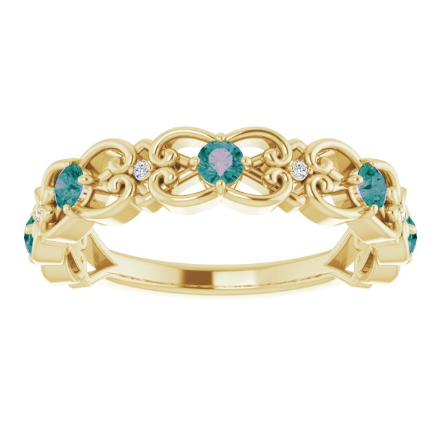 14K Yellow Lab-Grown Alexandrite & .02 CTW Natural Diamond Scroll Ring