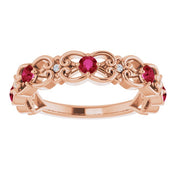14K Rose Lab-Grown Ruby & .02 CTW Natural Diamond Scroll Ring