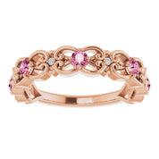 14K Rose Natural Pink Tourmaline & .02 CTW Natural Diamond Scroll Ring