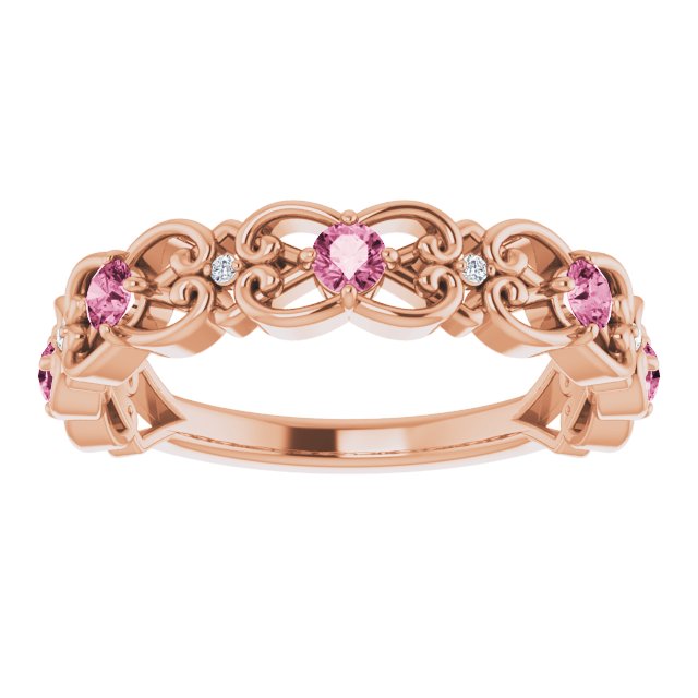 14K Rose Natural Pink Tourmaline & .02 CTW Natural Diamond Scroll Ring