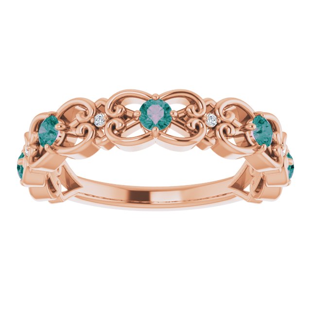 14K Rose Lab-Grown Alexandrite & .02 CTW Natural Diamond Scroll Ring