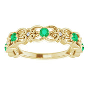 14K Yellow Lab-Grown Emerald & .02 CTW Natural Diamond Scroll Ring
