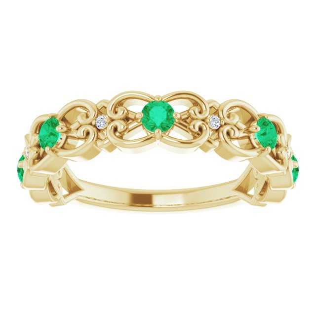 14K Yellow Lab-Grown Emerald & .02 CTW Natural Diamond Scroll Ring