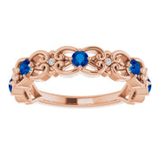 14K Rose Lab-Grown Blue Sapphire & .02 CTW Natural Diamond Scroll Ring