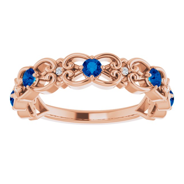 14K Rose Lab-Grown Blue Sapphire & .02 CTW Natural Diamond Scroll Ring