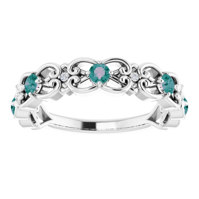 14K White Lab-Grown Alexandrite & .02 CTW Natural Diamond Scroll Ring