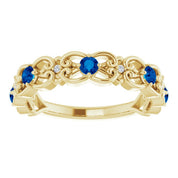 14K Yellow Lab-Grown Blue Sapphire & .02 CTW Natural Diamond Scroll Ring